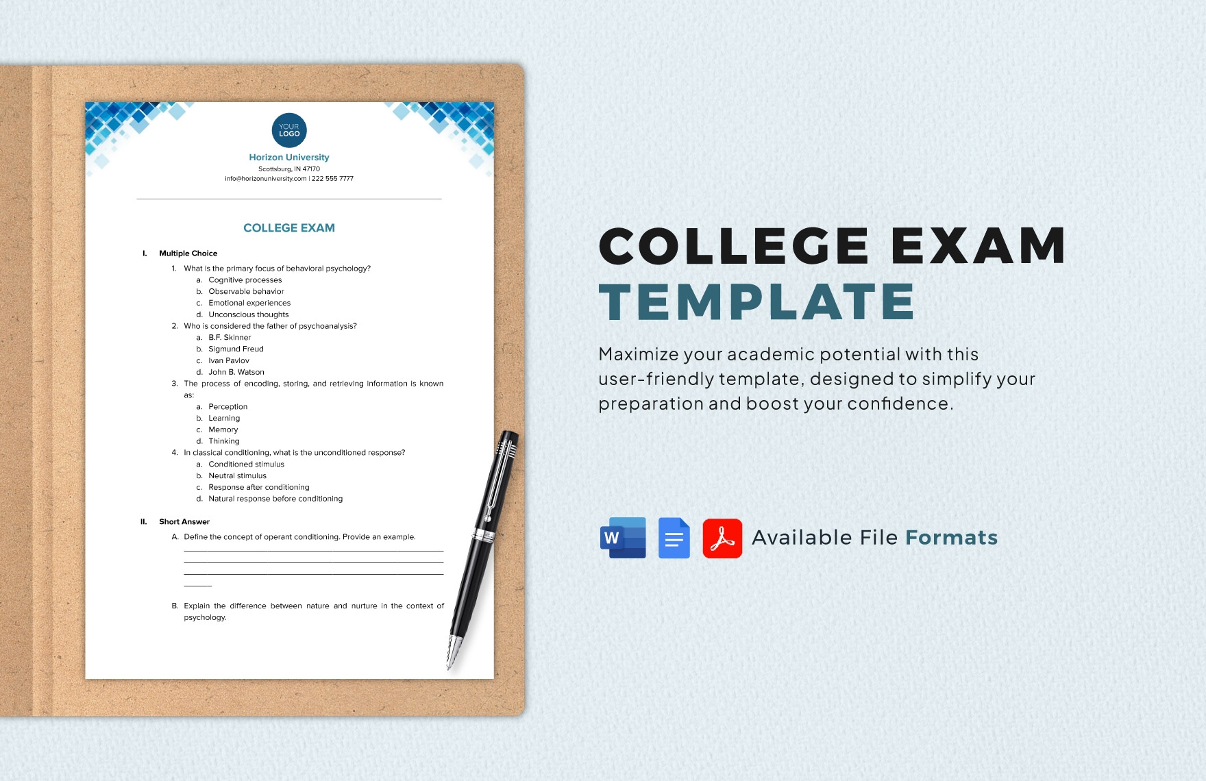 multiple choice exam template