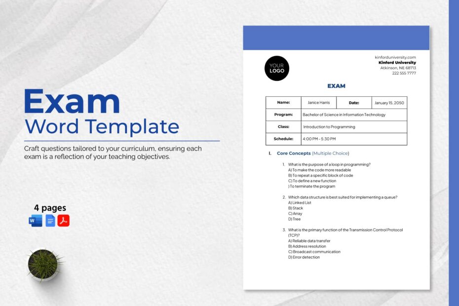 Multiple Choice Exam Template In Word PDF Google Docs Download