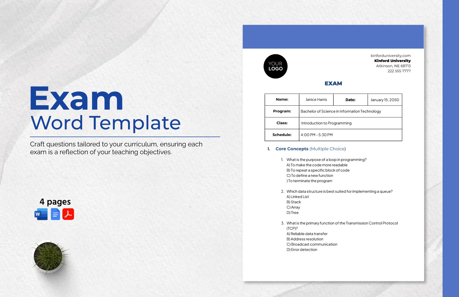 Multiple Choice Exam Template In Word PDF Google Docs Download 