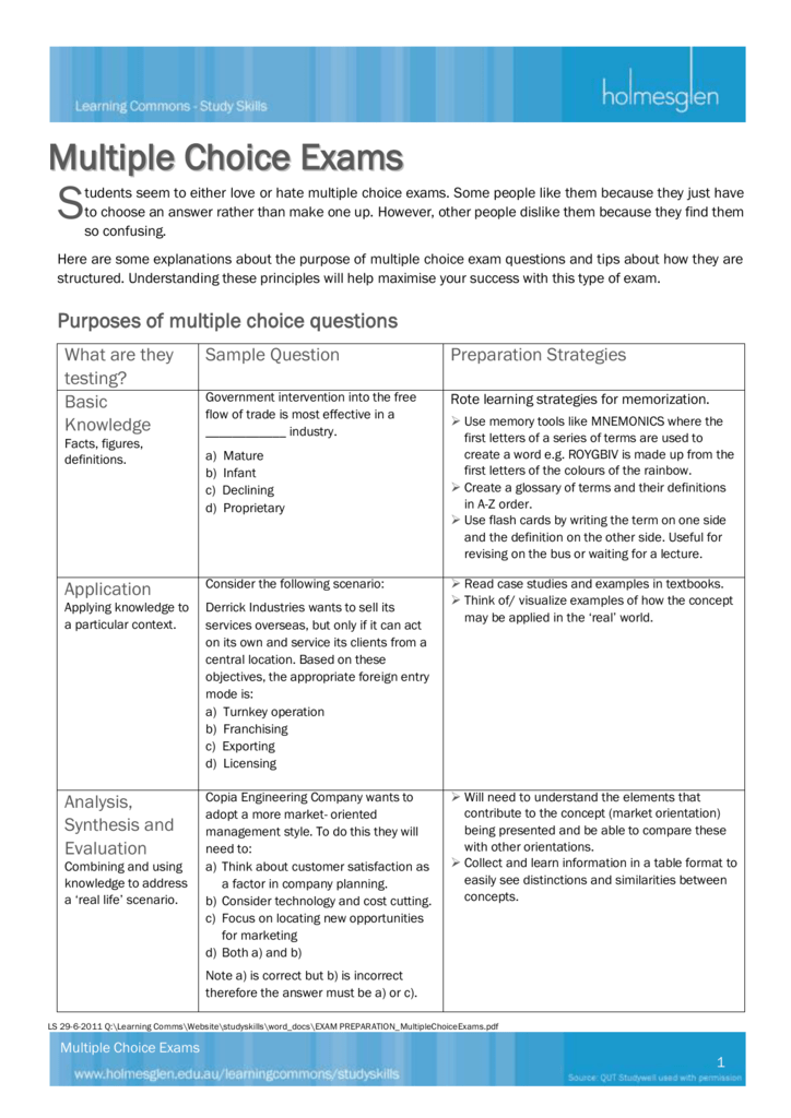 Multiple Choice Exams
