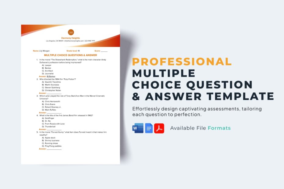 Multiple Choice Question Answer Template In Word PDF Google Docs