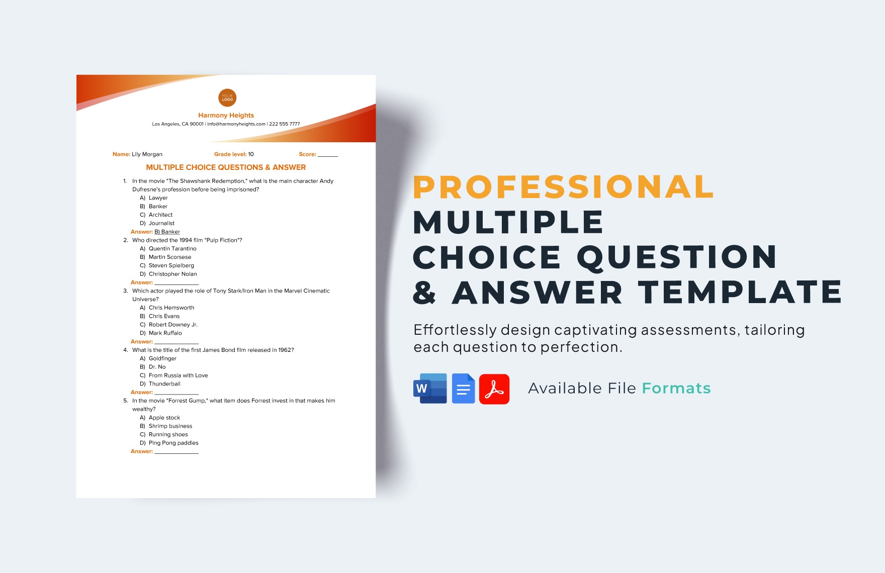 Multiple Choice Question Answer Template In Word PDF Google Docs 