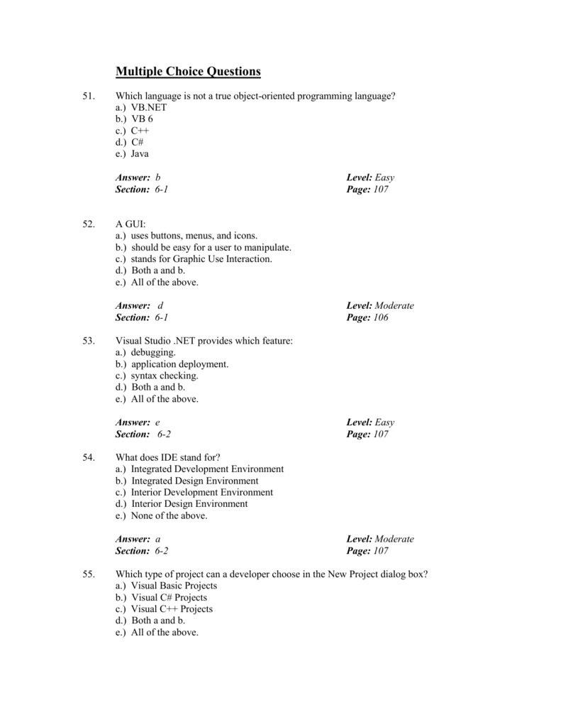 multi choice questions and answers