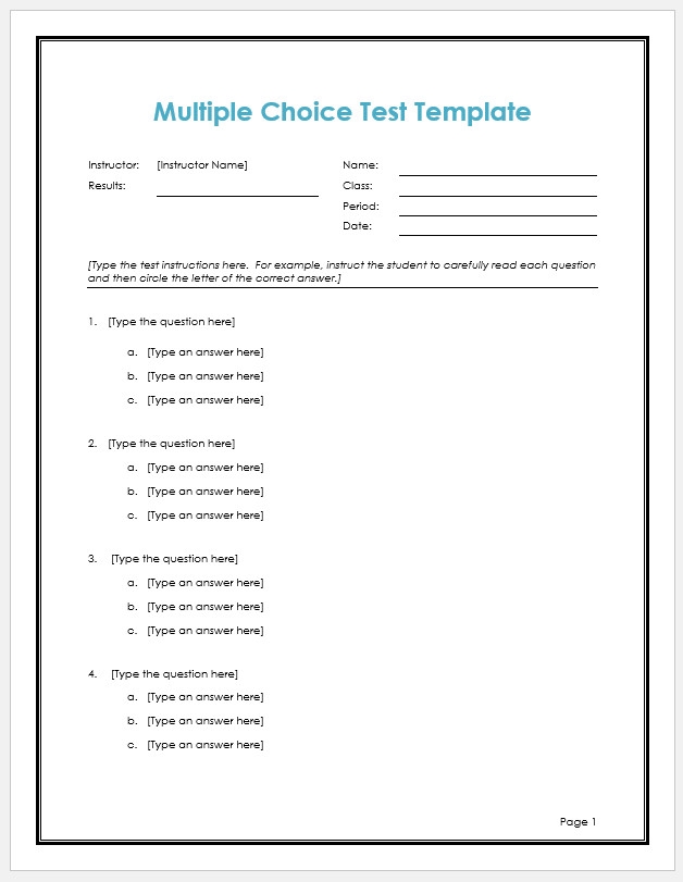 Multiple Choice Quiz Maker Printable