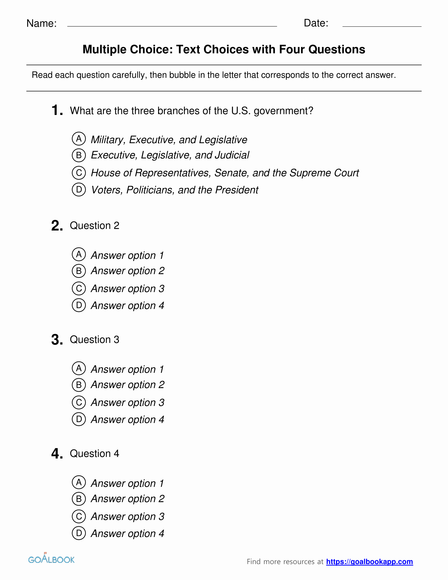 Multiple Choice Quiz Questions 2024 Devan Constantina