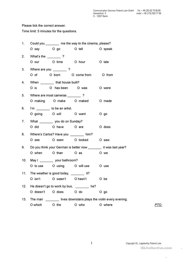 multiple choice quiz questions