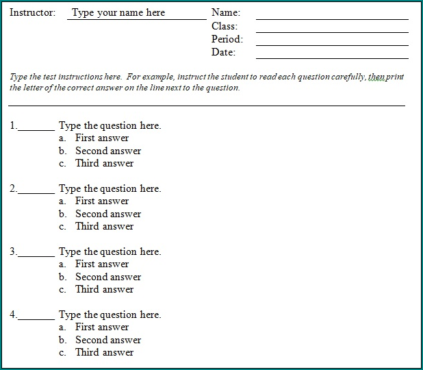 Multiple Choice Quiz Template Sample Bogiolo