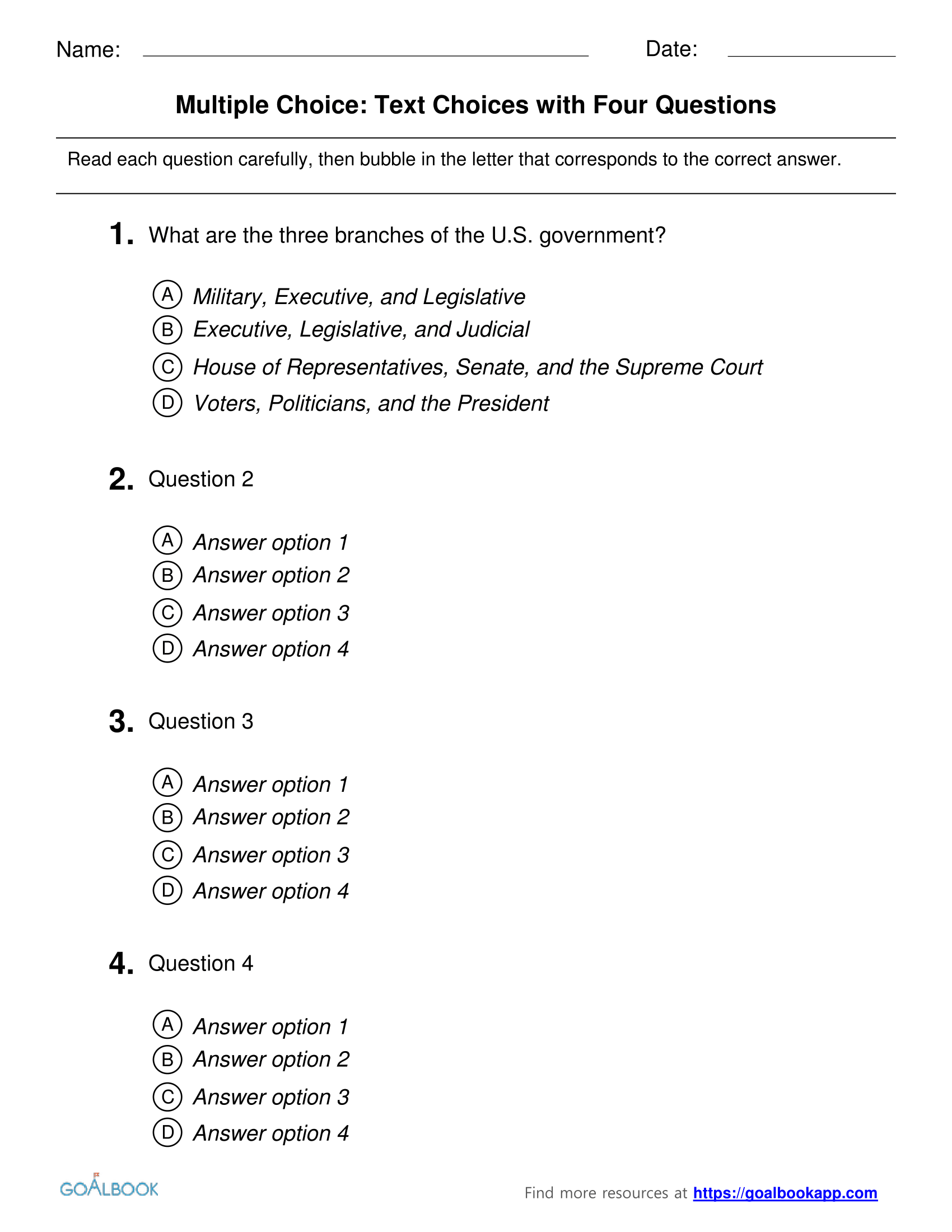 multiple choice quiz examples