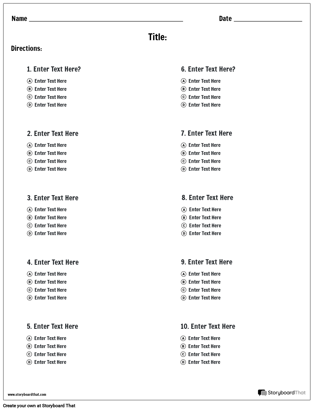 multiple choice quiz