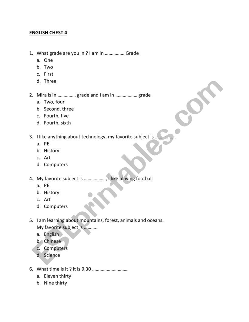 Multiple Choice Test ESL Worksheet By Wiwikkurniawati3