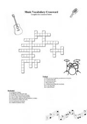 Music Vocabulary Crossword ESL Worksheet By Tlapart
