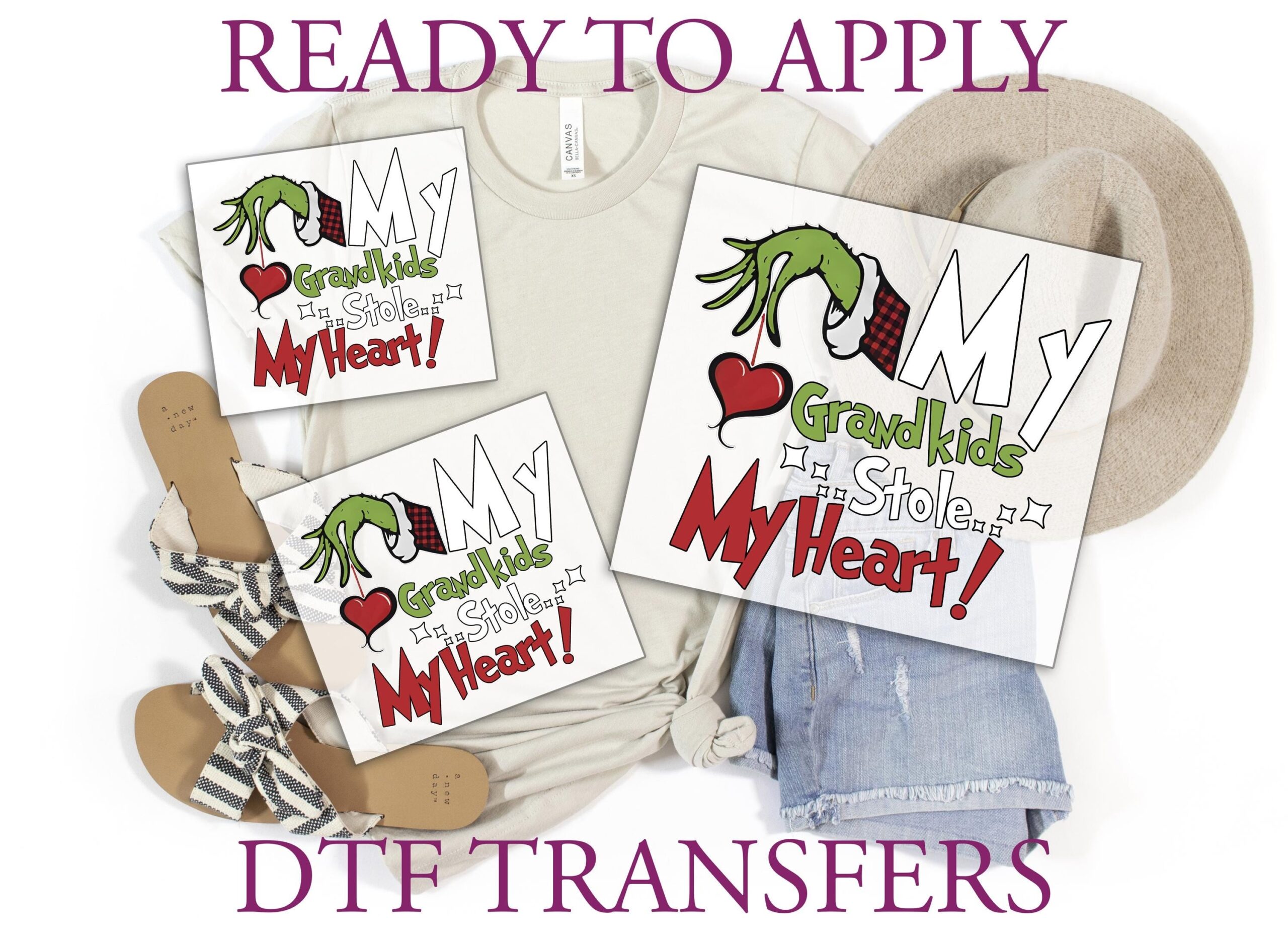 My Grandkids Stole My Heart Grinch DTF Decal Transfer Ready To Press 