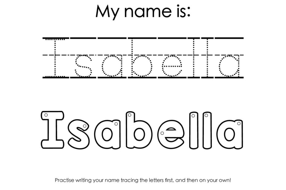 Name Tracing Isabella Etsy Singapore Nametracing Worksheets