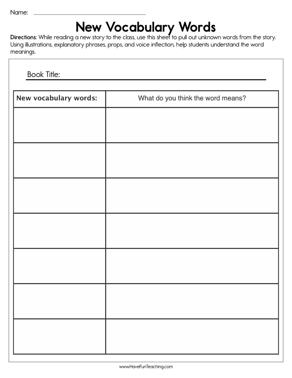 New Vocabulary Words Worksheet By Teach Simple