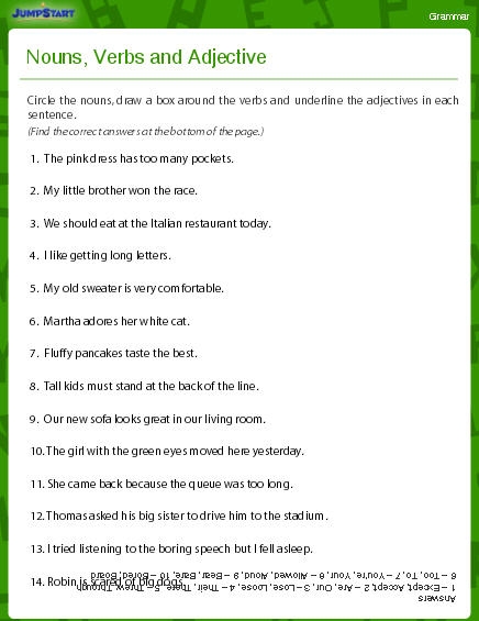 Noun Adjective And Verb Worksheet Worksheets Library
