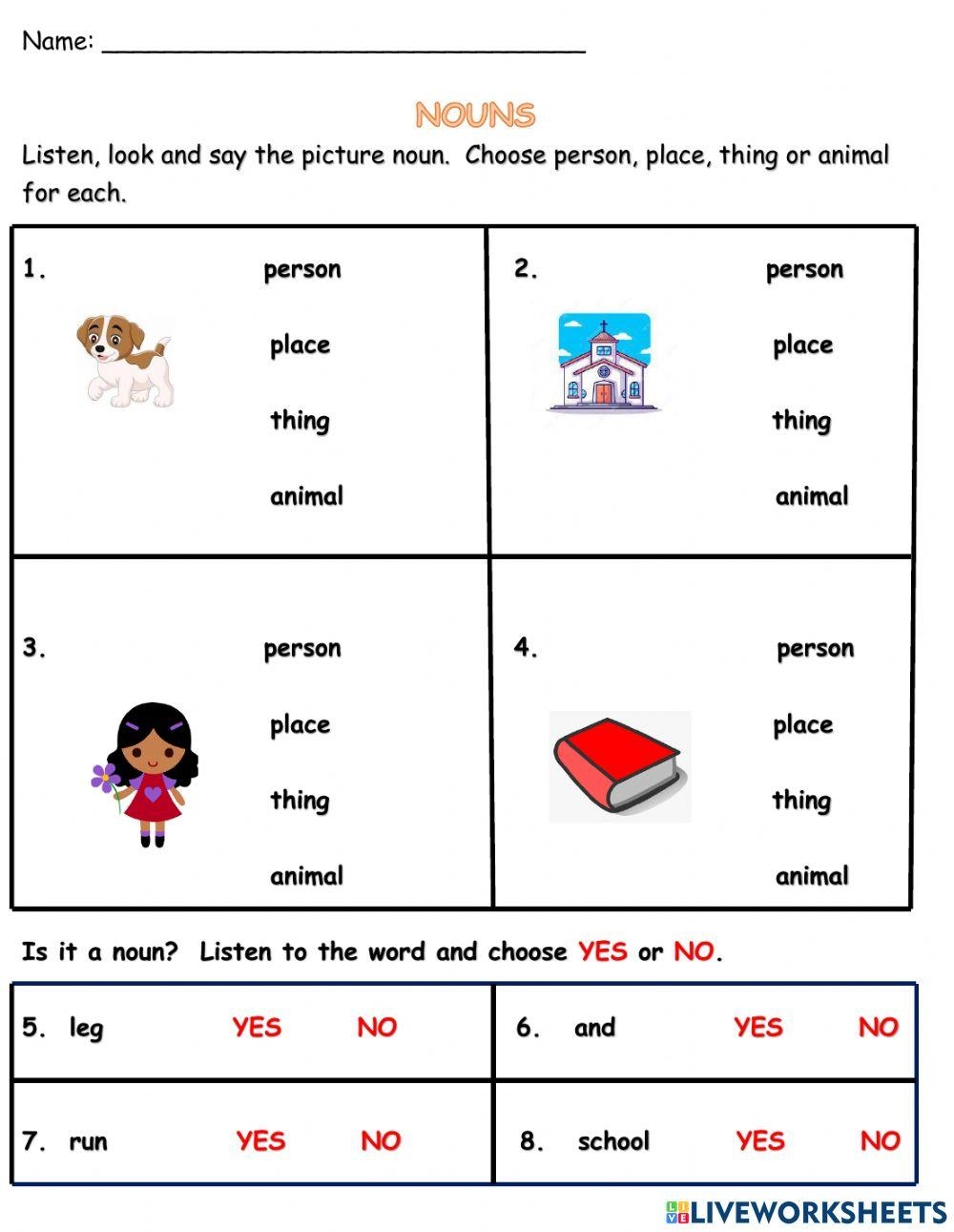 Noun Classification And Identification Worksheet Live Worksheets 