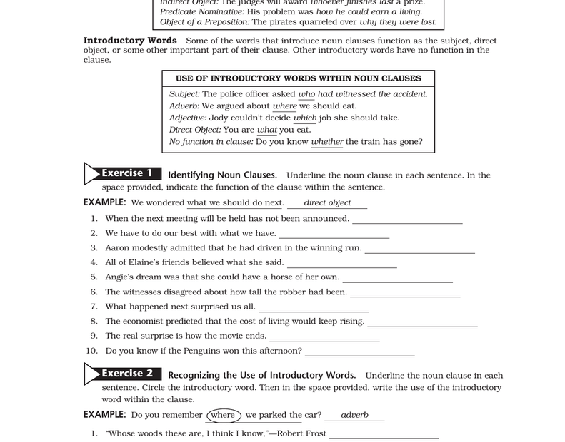 Noun Clause Exercises With Answers Doc Worksheets Joy
