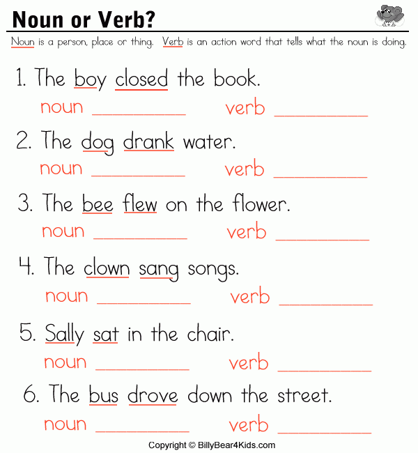 Noun Verb Adjective Worksheet Free Worksheets Samples
