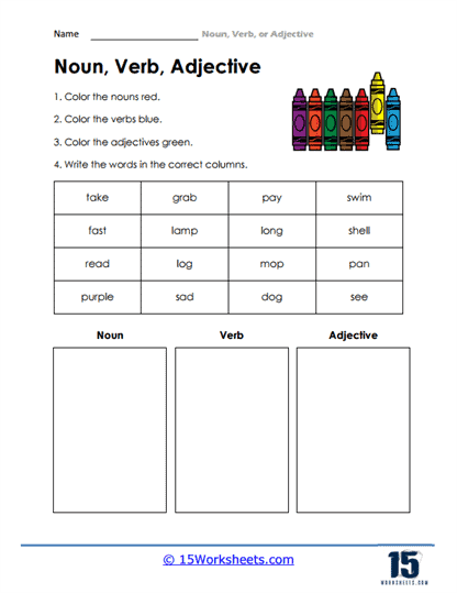 noun verb adjective worksheet pdf