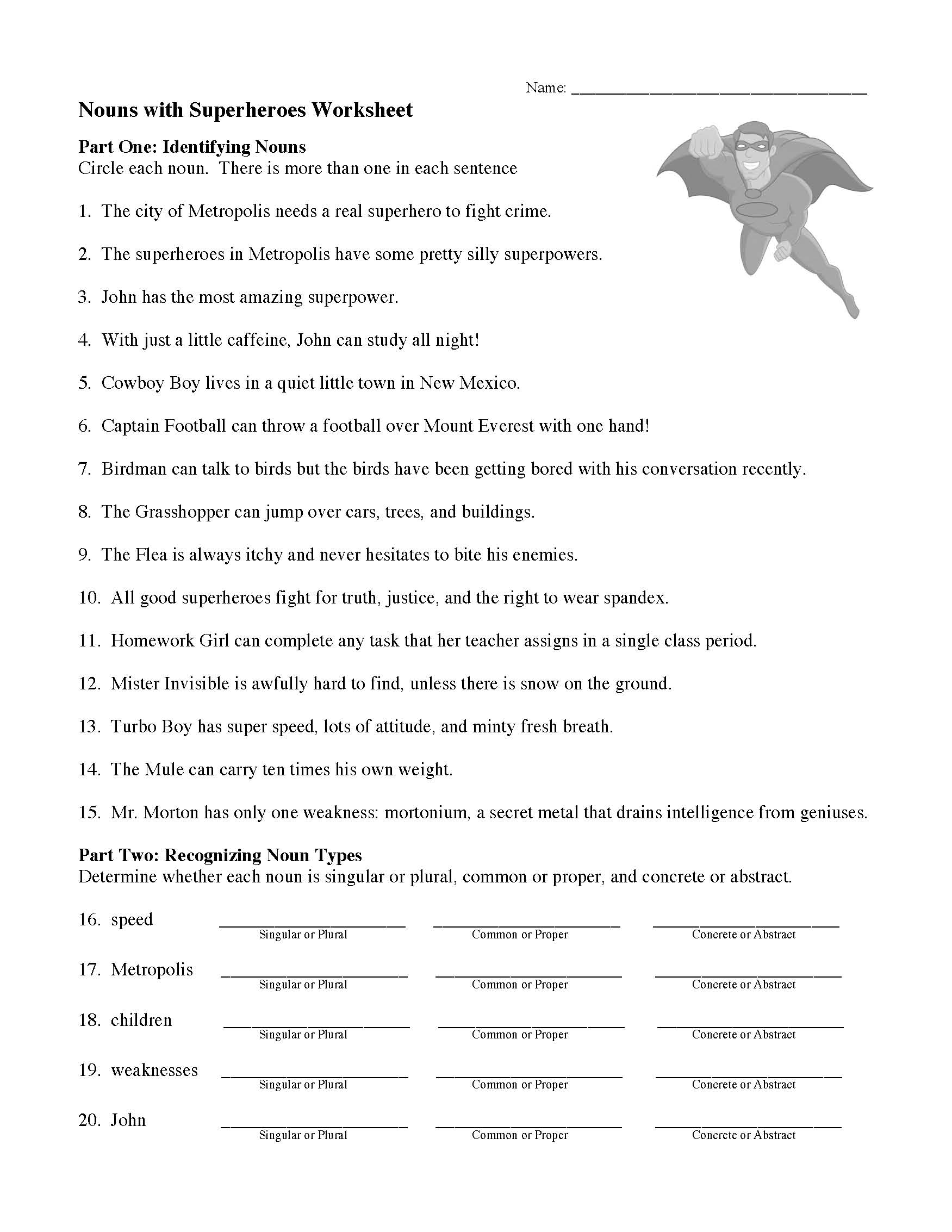 Noun Worksheets Lessons And Tests Parts Of Speech Activities 