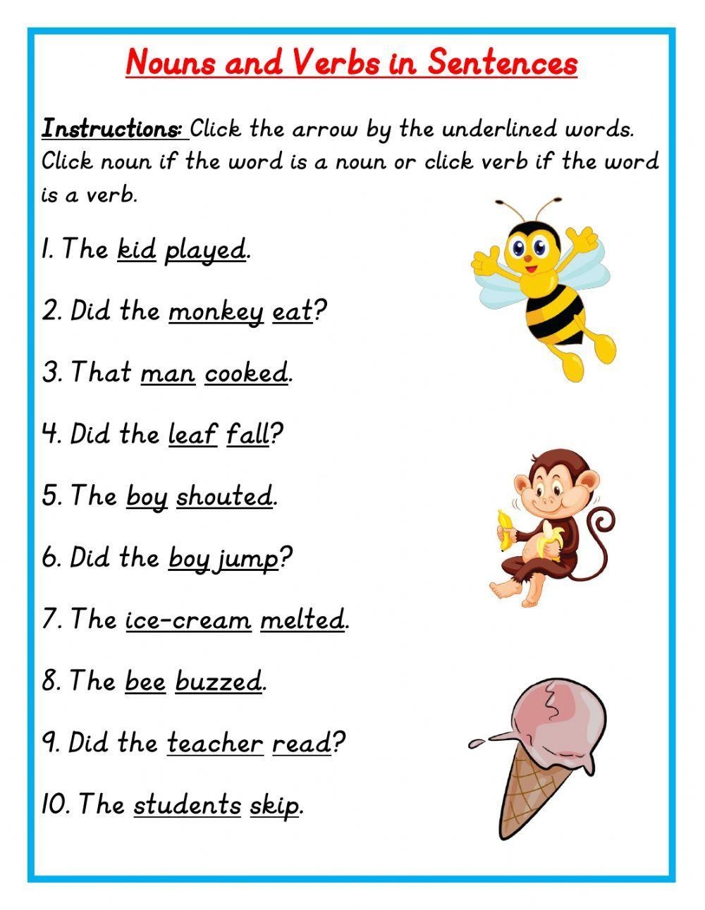Nouns And Verbs In Sentences Worksheet Live Worksheets Worksheets 