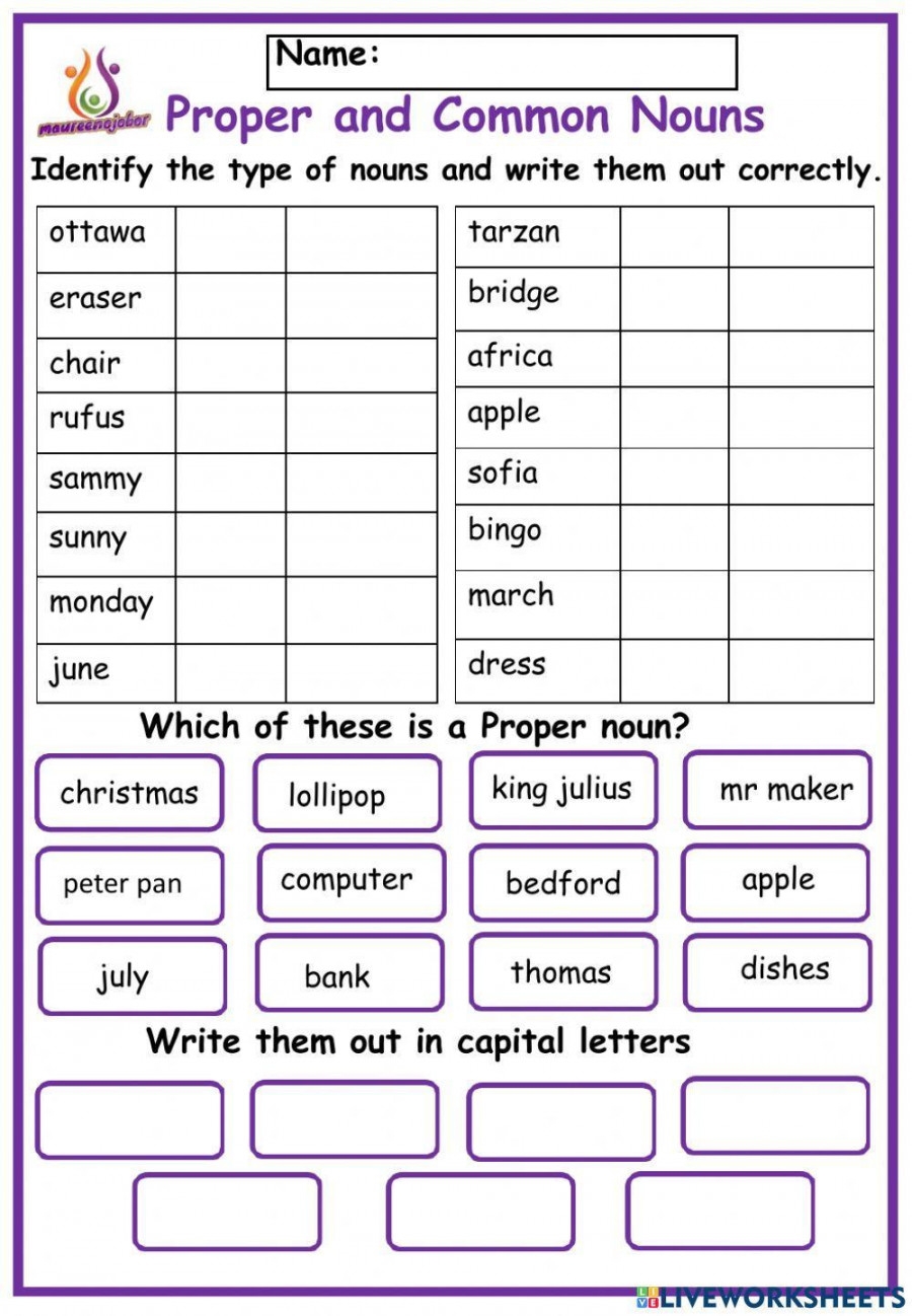 Nouns Worksheet For Grade 2 Printable PDF Template