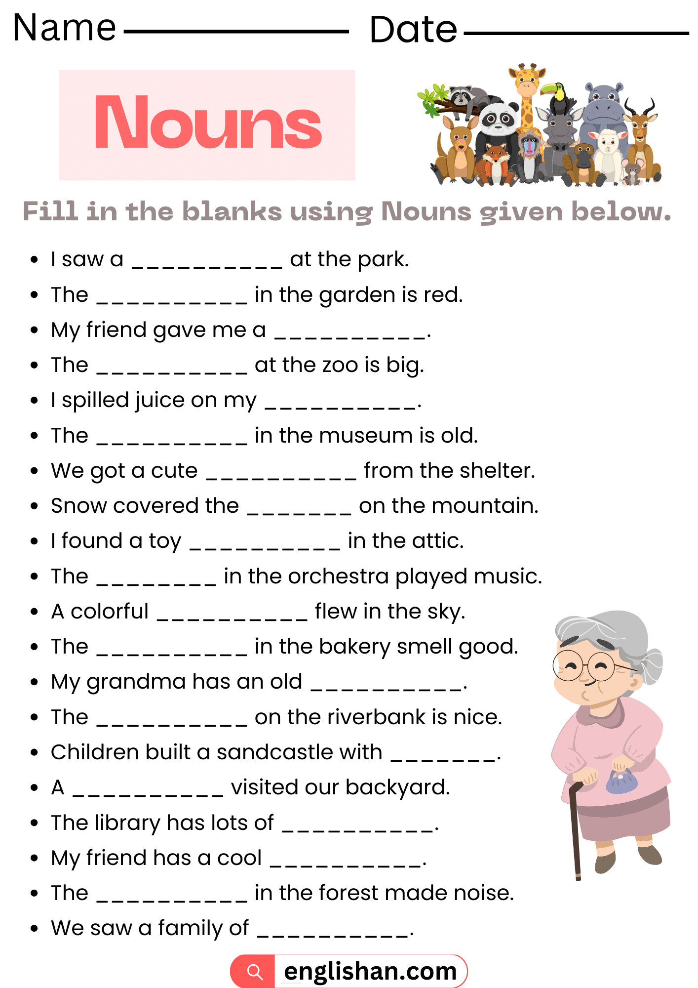 Nouns Worksheets With Answers In English Englishan