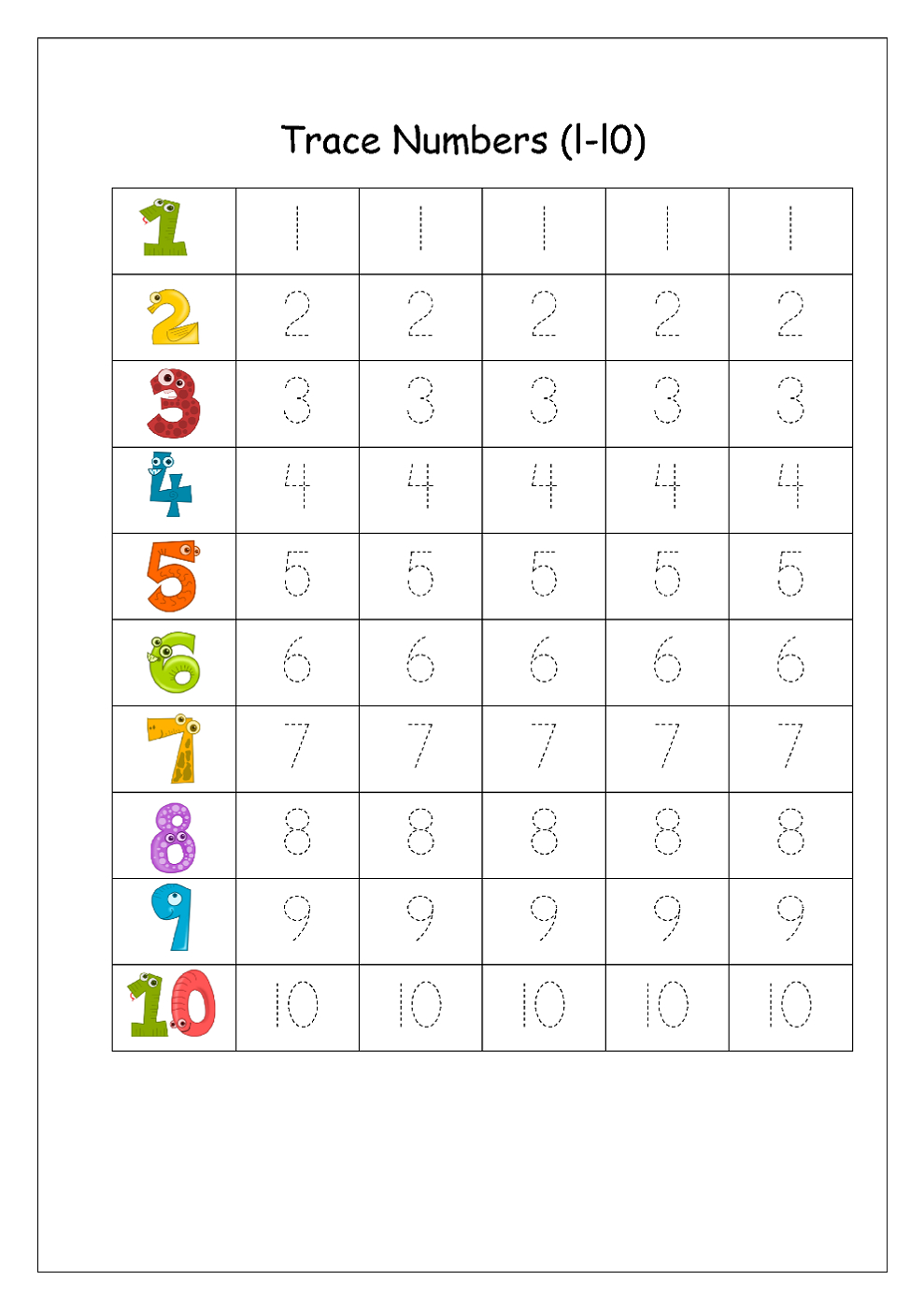 Numbers 1 10 Tracing Worksheets Pdf