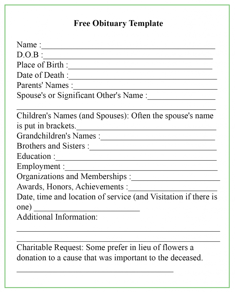 Obituary Template Inside Fill In The Blank Obituary Template 