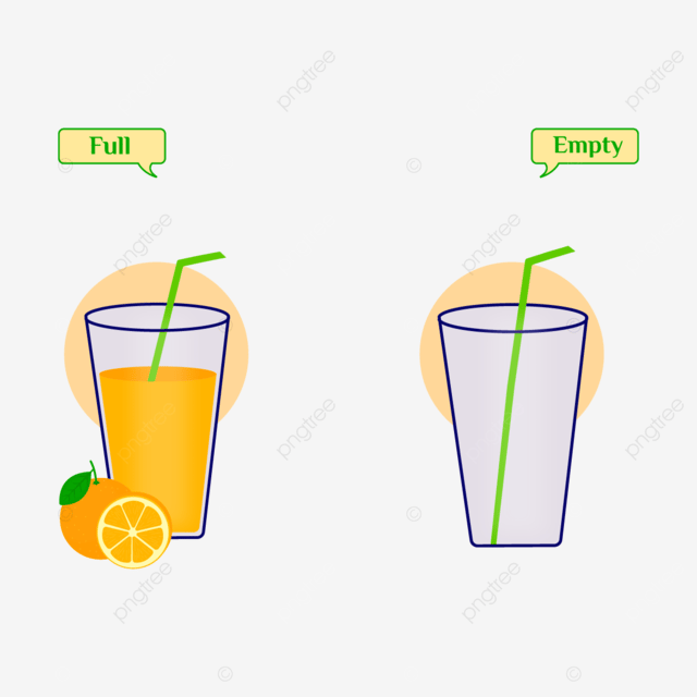 Opposite English Adjectives Full And Empty Orange Juice Glass Vector 