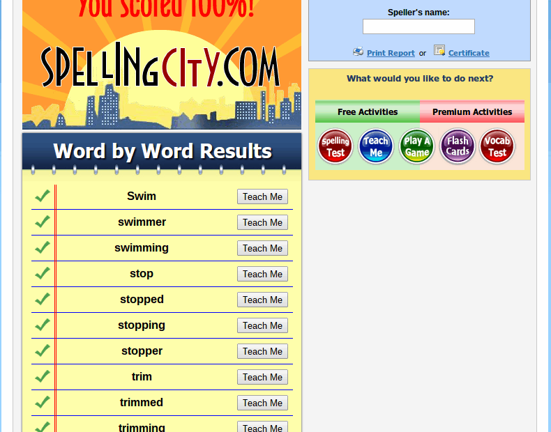 Perenara Tamaki Primary School Spelling City Test