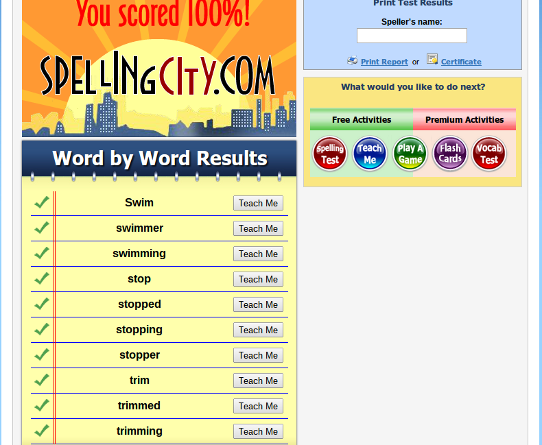 Perenara Tamaki Primary School Spelling City Test 