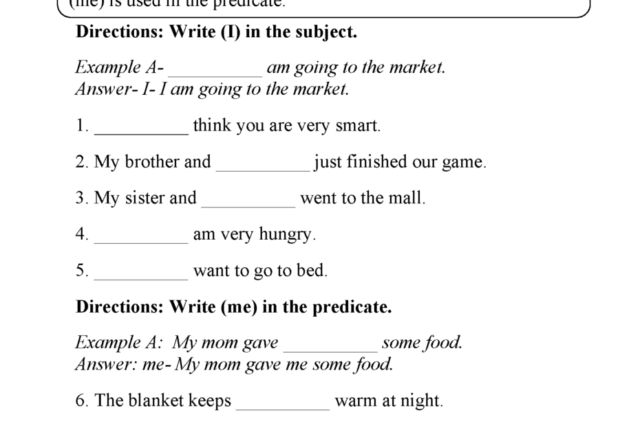 Personal Pronouns Worksheets I And Me Personal Pronouns Worksheets