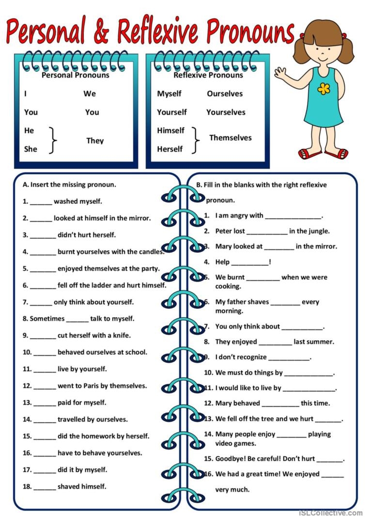 PERSONAL REFLEXIVE PRONOUNS English ESL Worksheets Pdf Doc