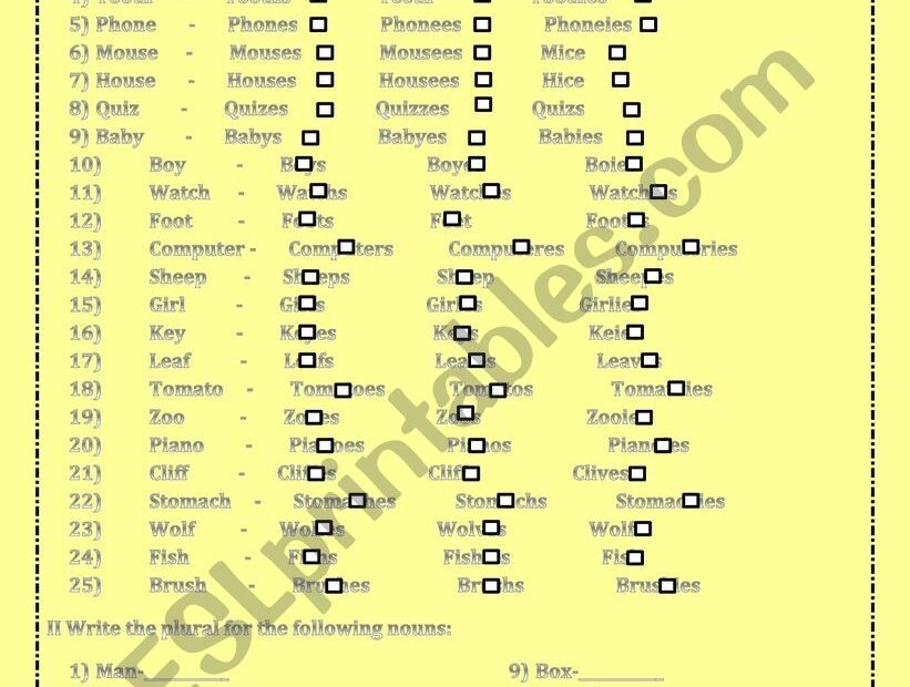 PLURAL NOUN EXERCISE ESL Worksheet By Builinh2102