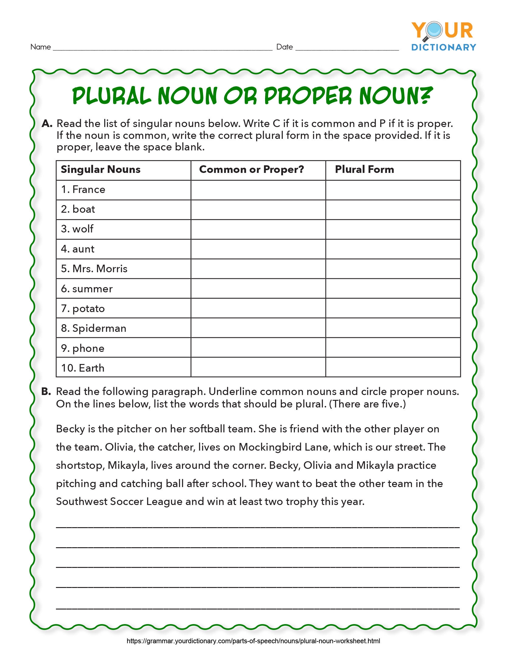 Plural Noun Worksheets Practice Forming Plurals