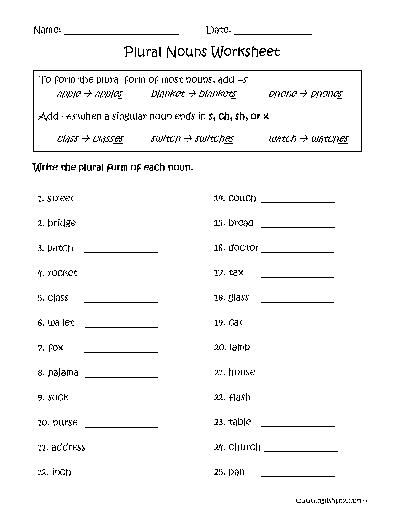 Plural Nouns Worksheets 3rd Grade