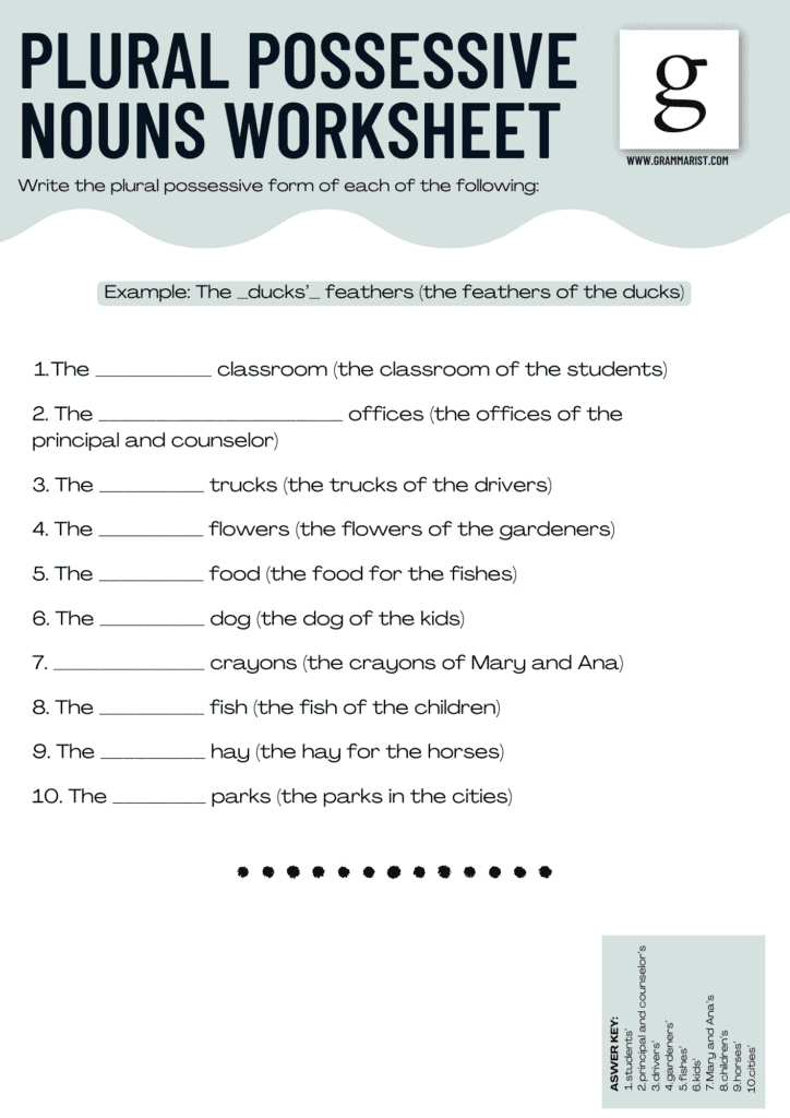 rules for plural possessive nouns