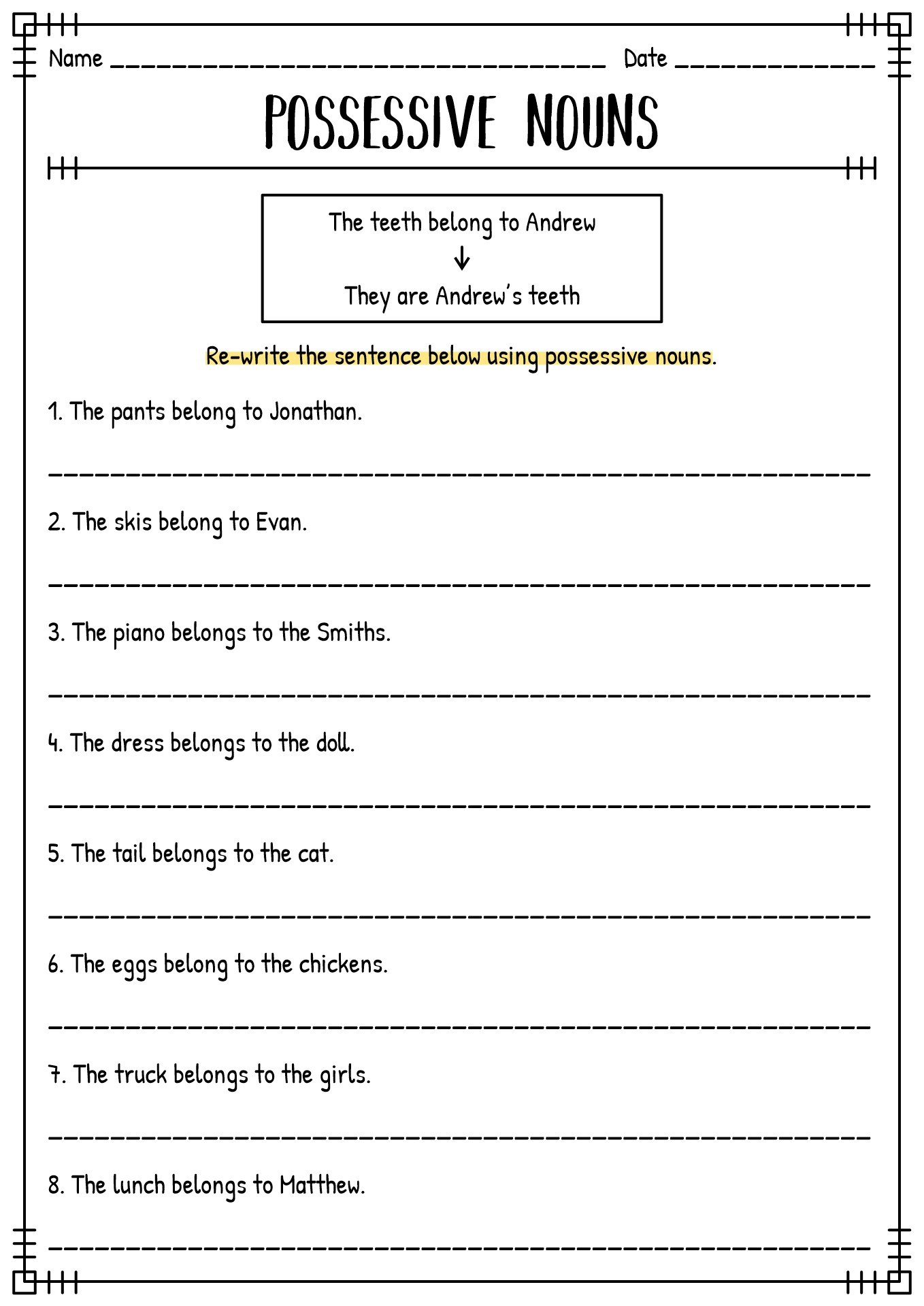 Plural Possessive Nouns Worksheets