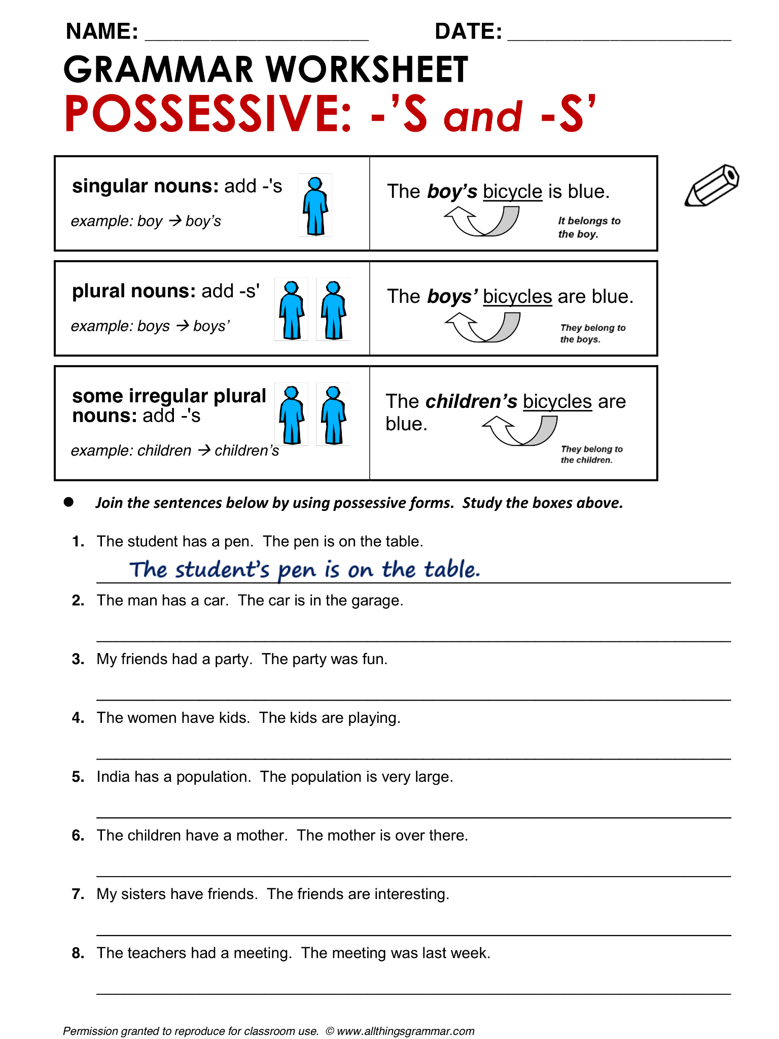 Possessive Case Of Nouns Exercises