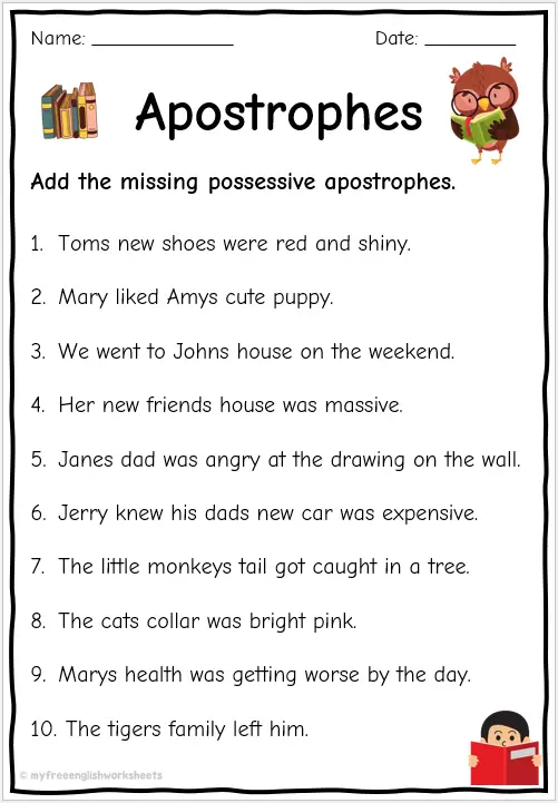 Possessive Nouns Apostrophe Worksheet Noun Worksheets