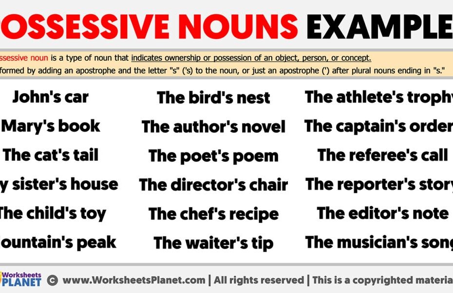 Possessive Nouns Examples