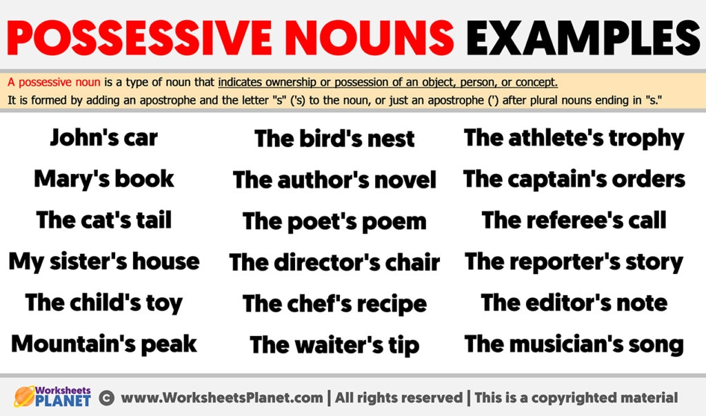 Possessive Nouns Examples