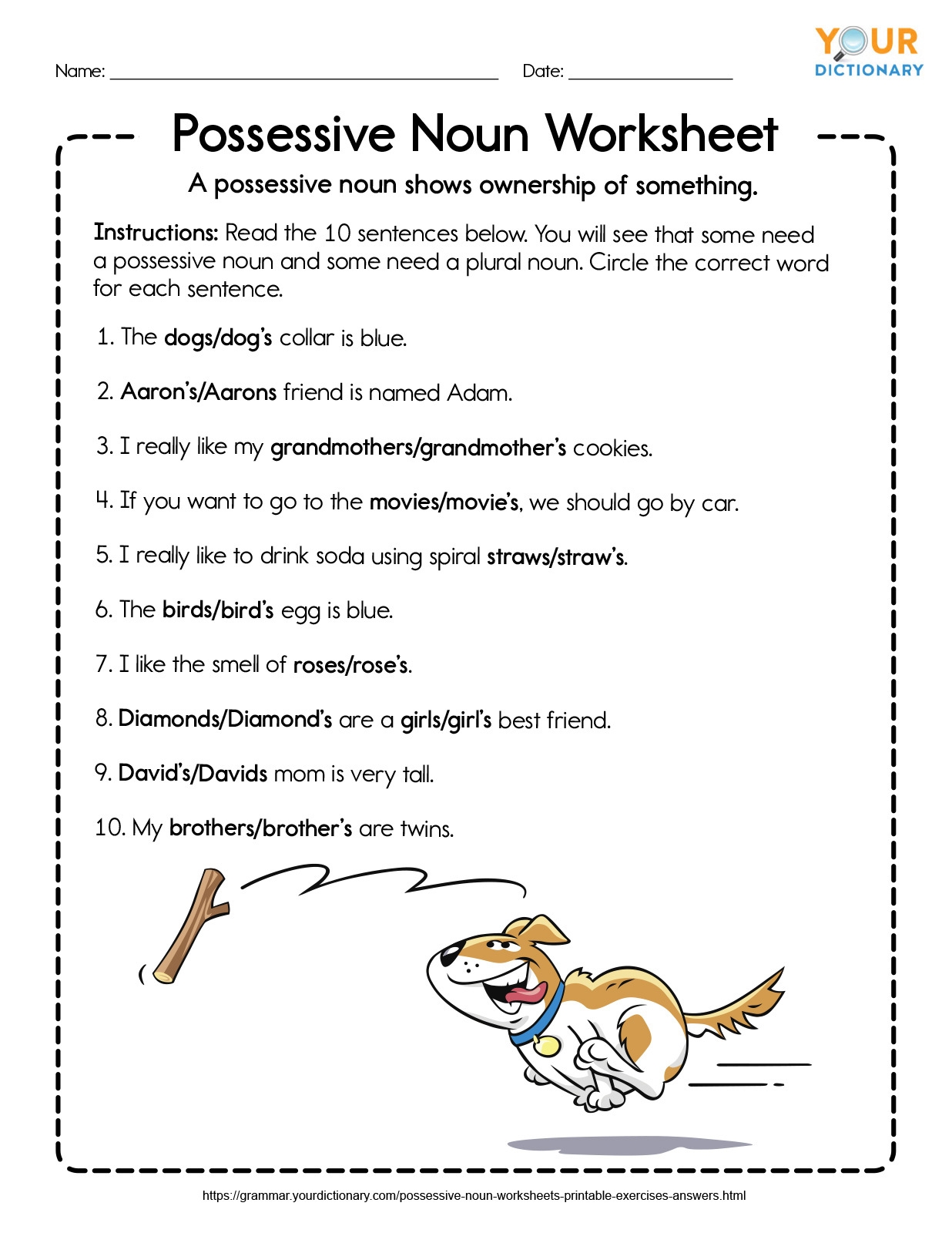 Possessive Nouns Worksheets With Answers Noun Worksheets