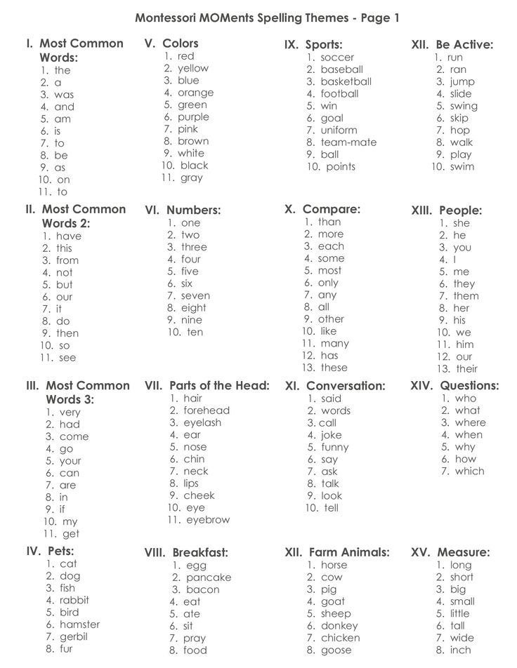 Pre Kindergarten Spelling Words Kindergarten