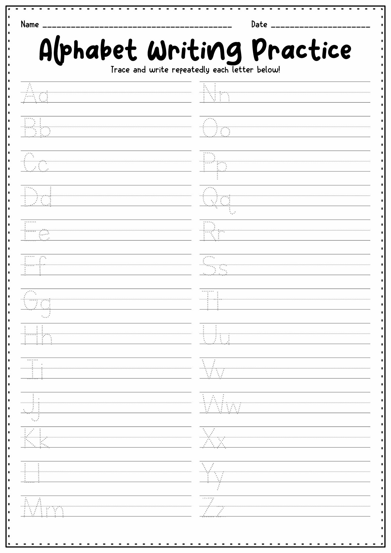 Printable Abc Writing Practice Sheets