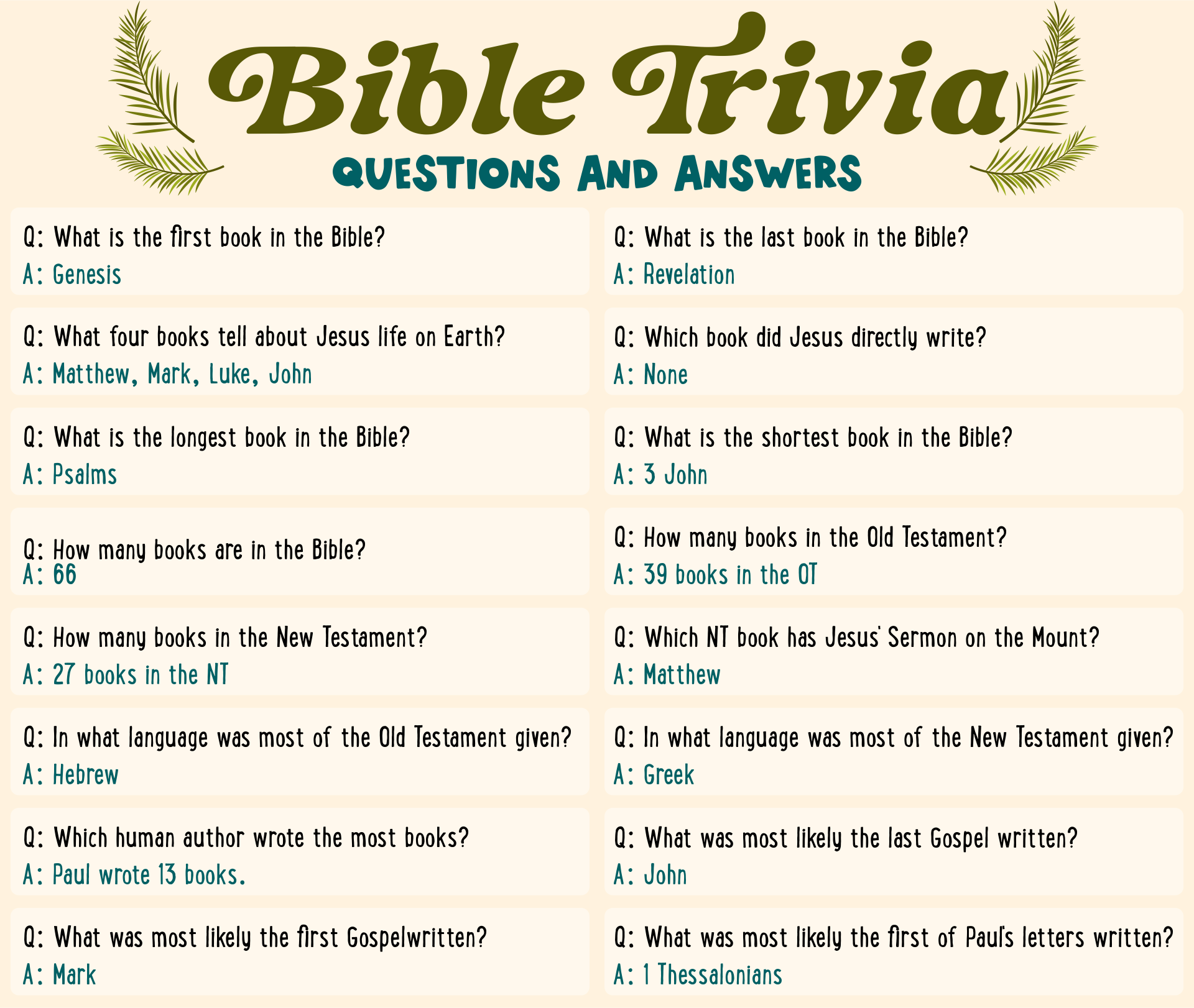 Printable Bible Trivia Questions And Answers Multiple Choice