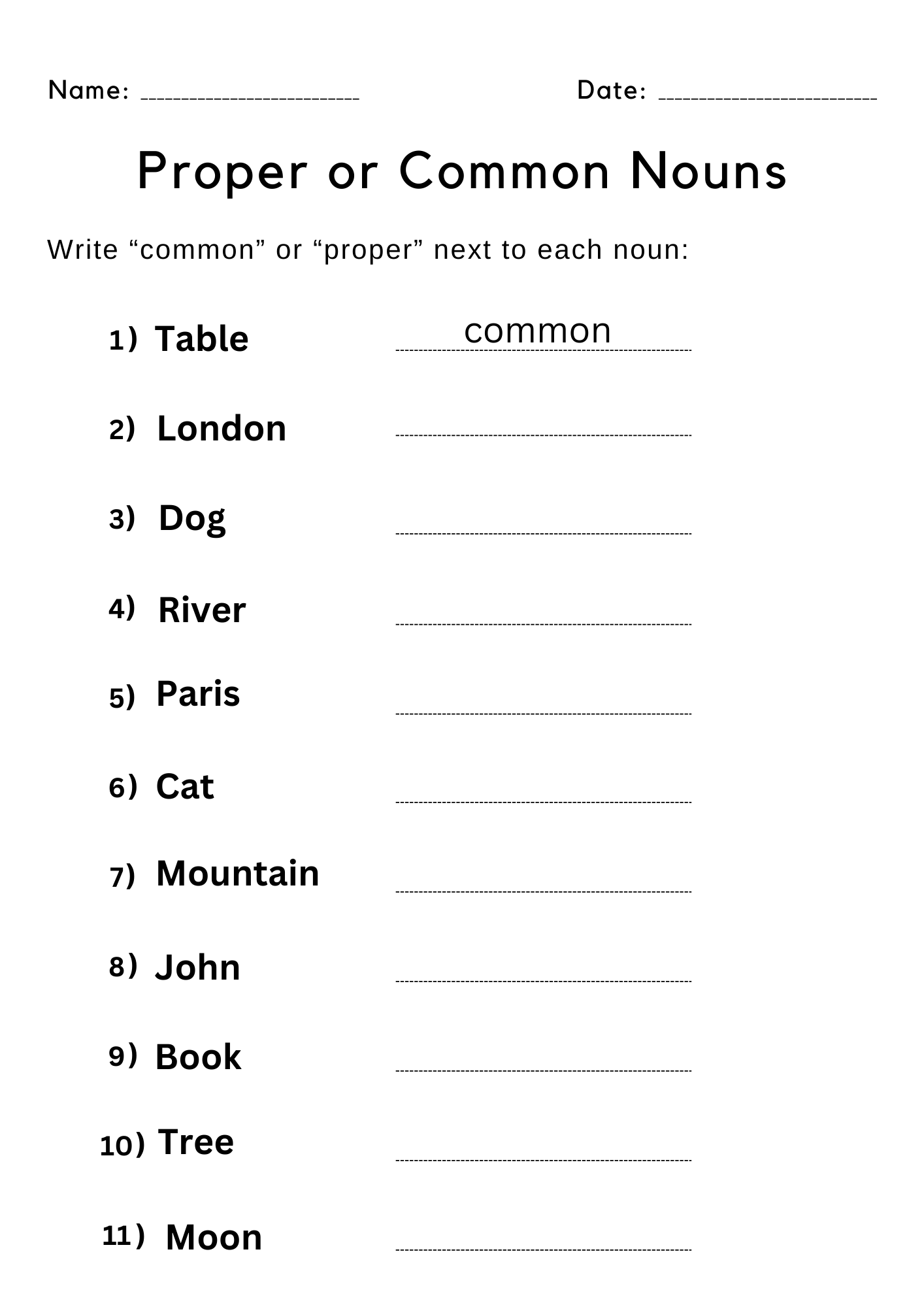 proper noun and common noun worksheet