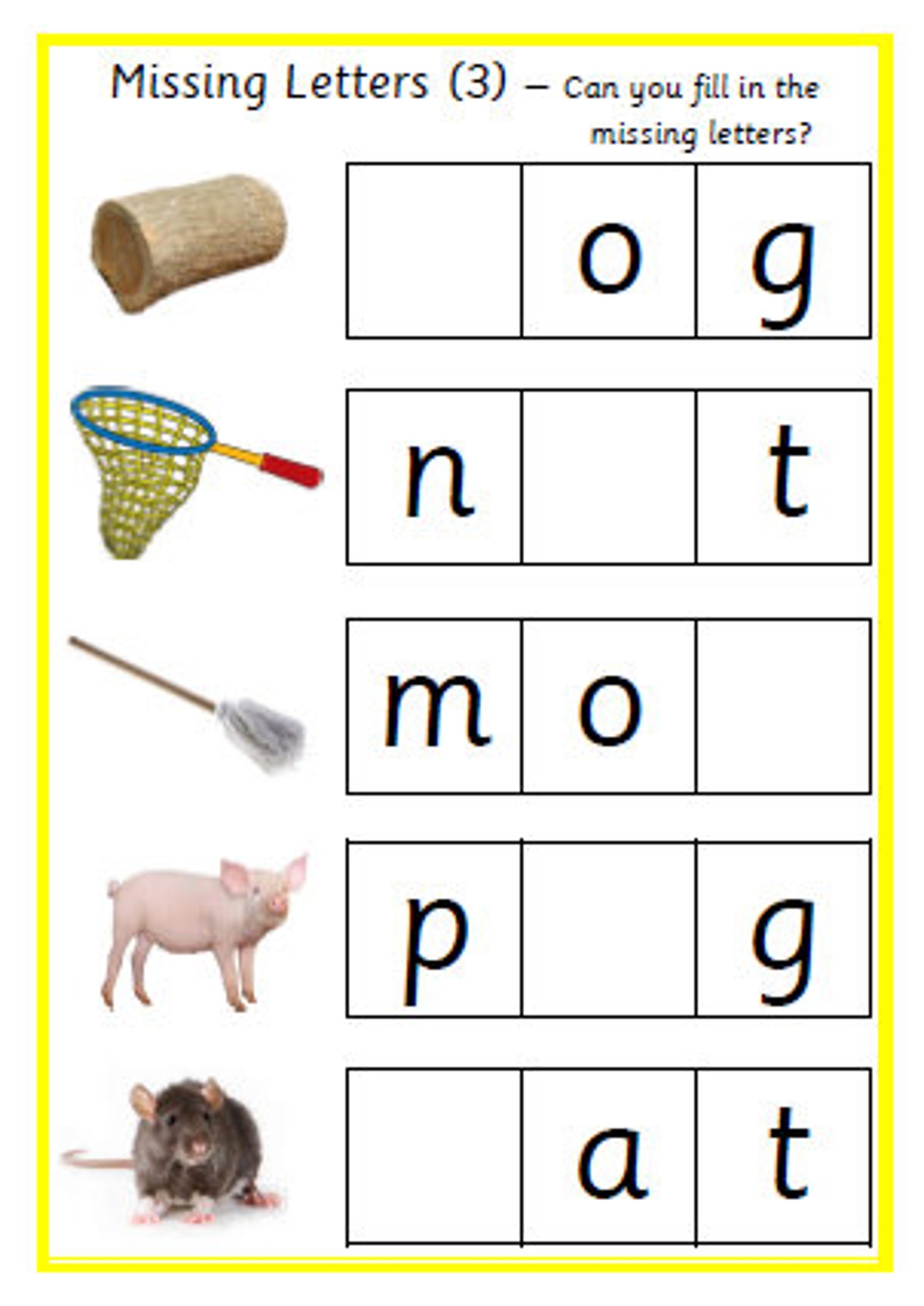 Printable CVC Words Missing Letters First Words EYFS Pre Etsy UK