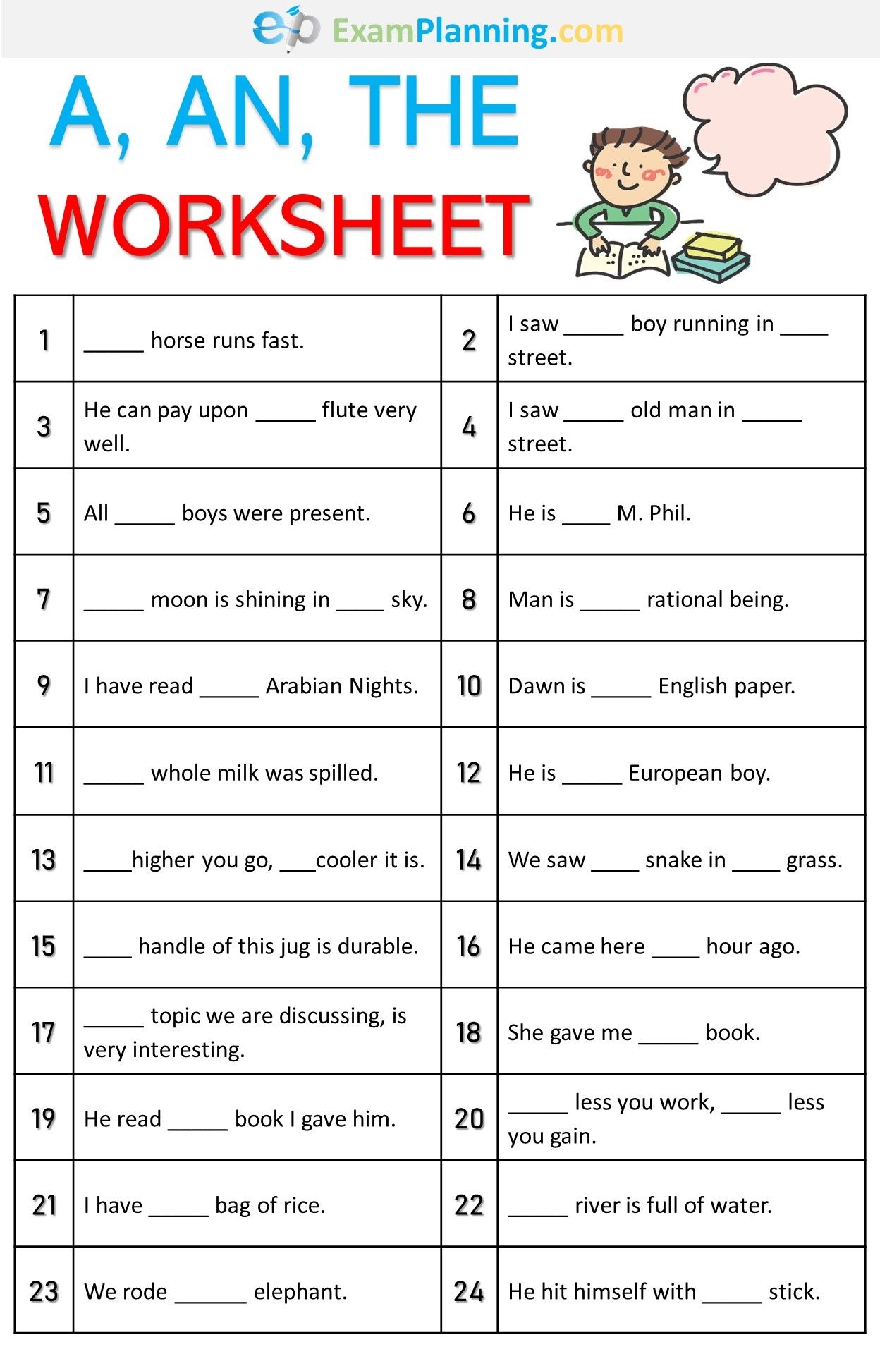Printable English Grammar Worksheets